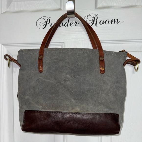 Meanwhile Back on the Farm Slate Blue Waxed Canvas Tote Rustic Casual Bag - Picture 2 of 9